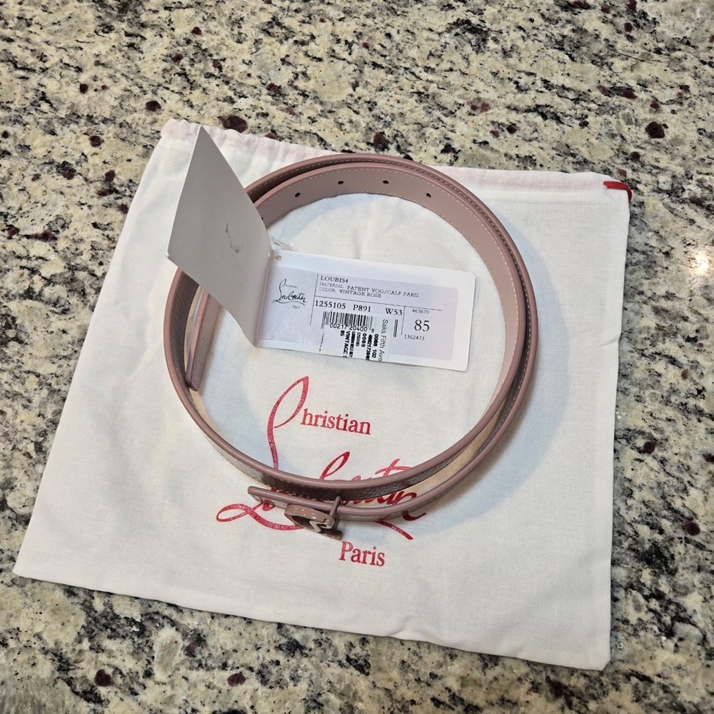 NEW Christian Louboutin Nude Patent Leather Belt Size 38 - Picture 2 of 4